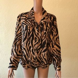 Carole Little Linen Blend Women’s Size XL Brown Animal Print Zebra Jacket Coat